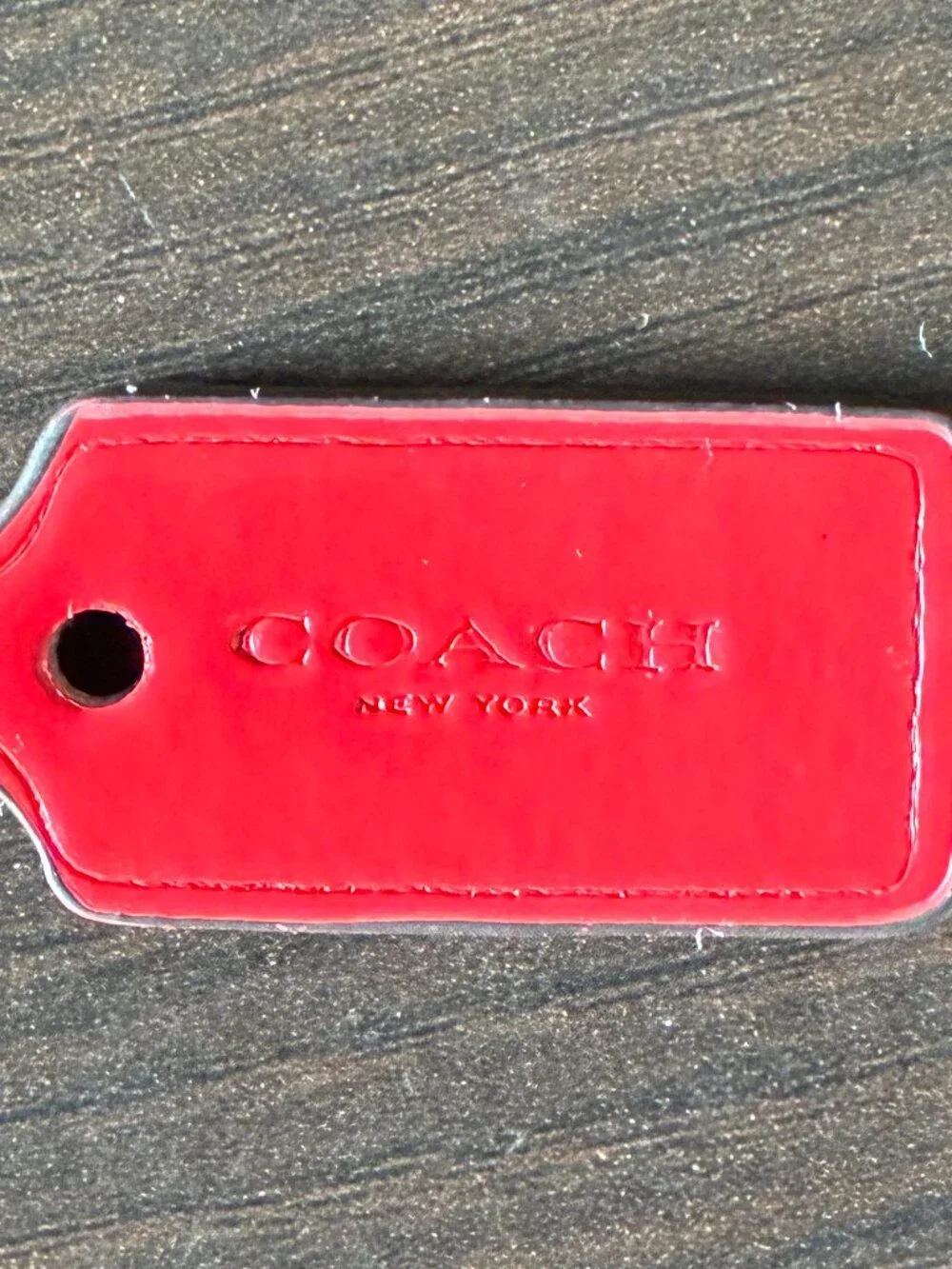 EUC small Coach New York red patent leather bag tag or hangtag